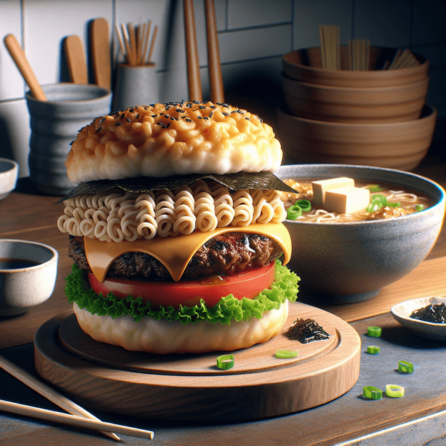 Fusion Ramen Burger with Miso Soup