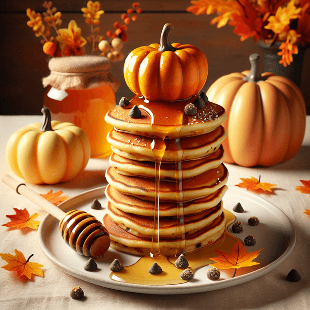 Pumpkin Chocolate Pancakes with Honey